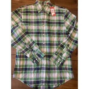 Izod Green Plaid Long Sleeve Button‎ Up New With Tags Size Small Twill